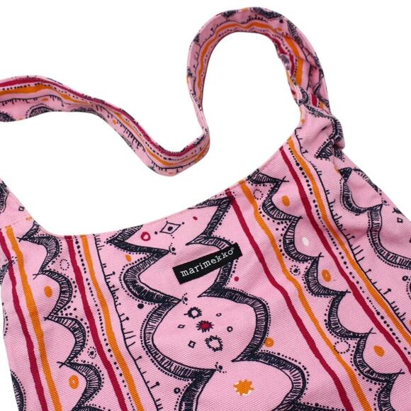 Marimekko Shoulder Bag Tote in Pink and Black Cotton Print 14x11" - Hey Viv - Picture 5 of 9